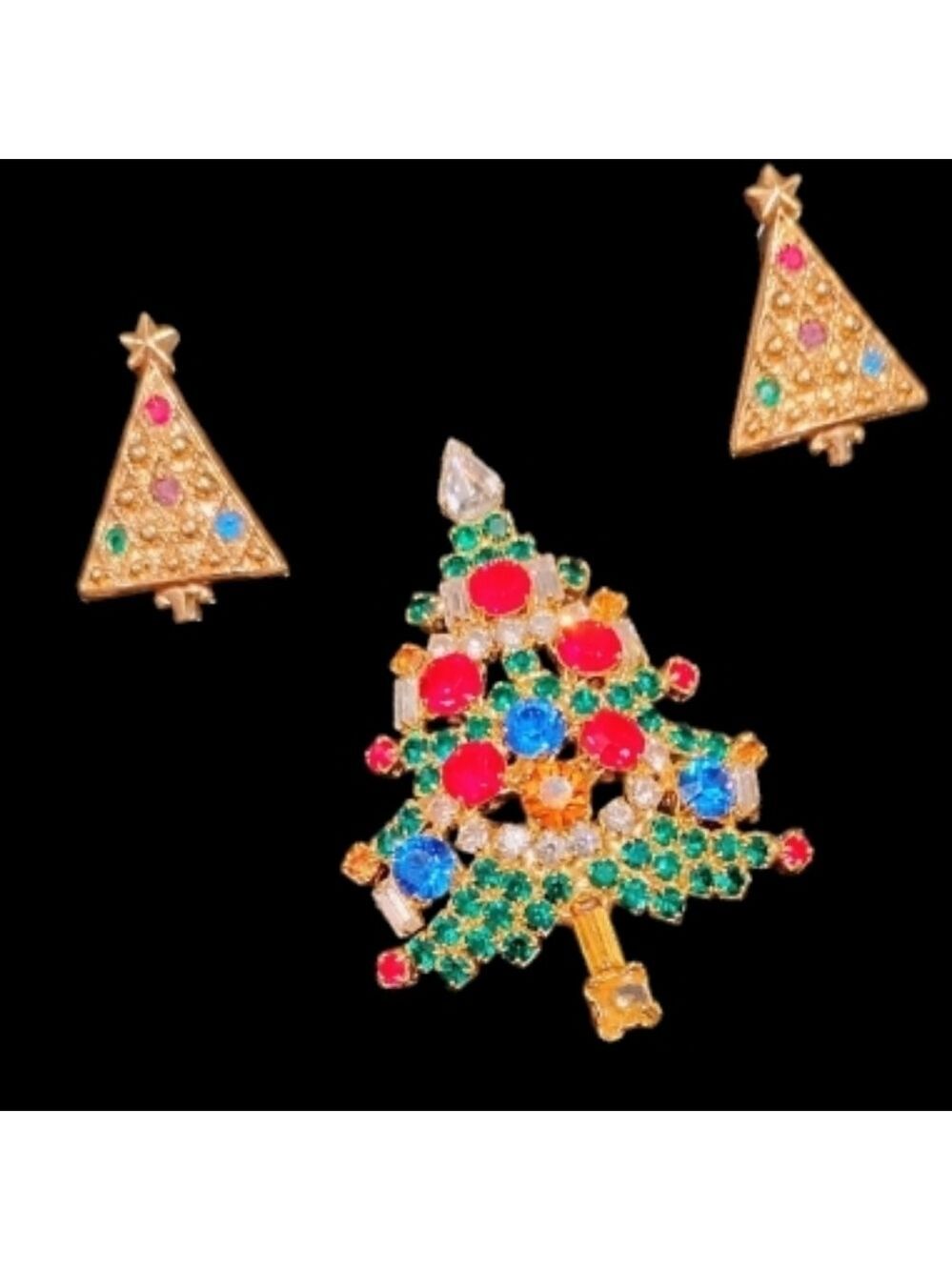 Brooch And Earrings Jewelry Set (Christmas Trees)